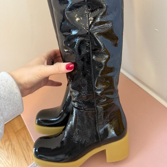 NWT Miu Miu Tall Boots Black Patent Leather Platform Block Heels Sz 36.5 - Picture 8 of 10